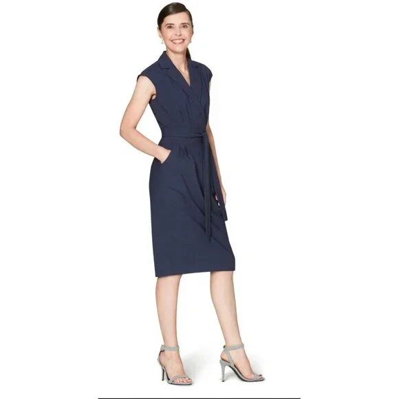 M.M. Lafleur Navy Blue Isabella Dress size Medium Collared V neck Career Office - Picture 1 of 8